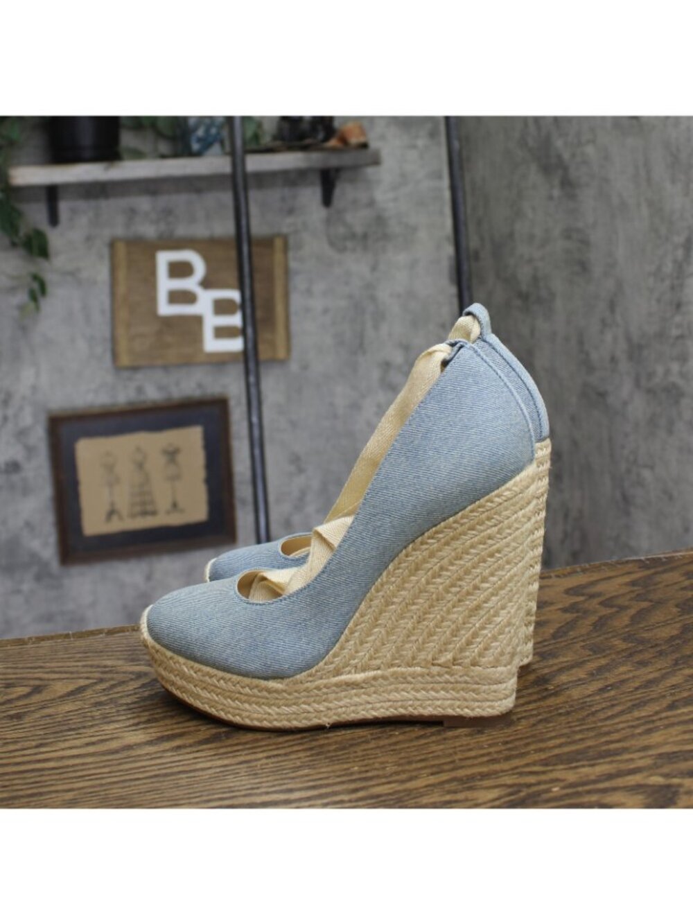 Jessica Simpson Zexie Espadrille Wedge Ankle Wrap Sandals Medium Blue Denim 7M - Picture 2 of 16